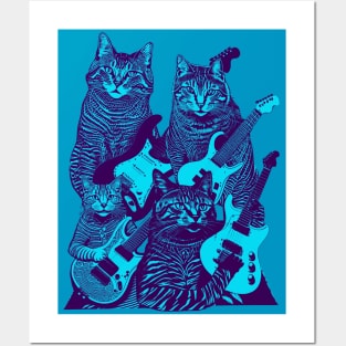 Guitar Cats (Blue) Posters and Art